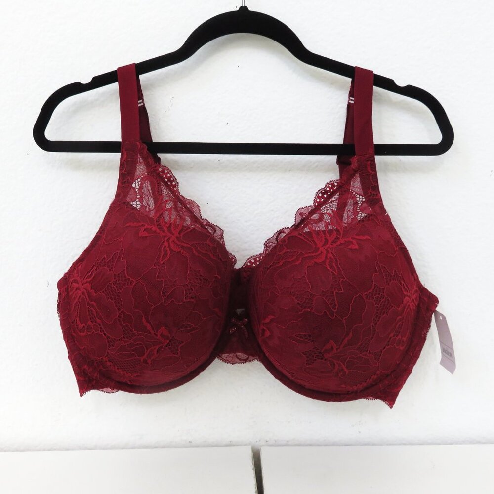 (#144) Auden Plus Size Push Up Plunge Coverage Underwire Bra Maroon Sz 46DDD